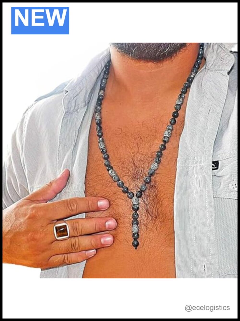 26 Inch Labradorite Beaded Men's Necklace Tibetan Silver Spacers